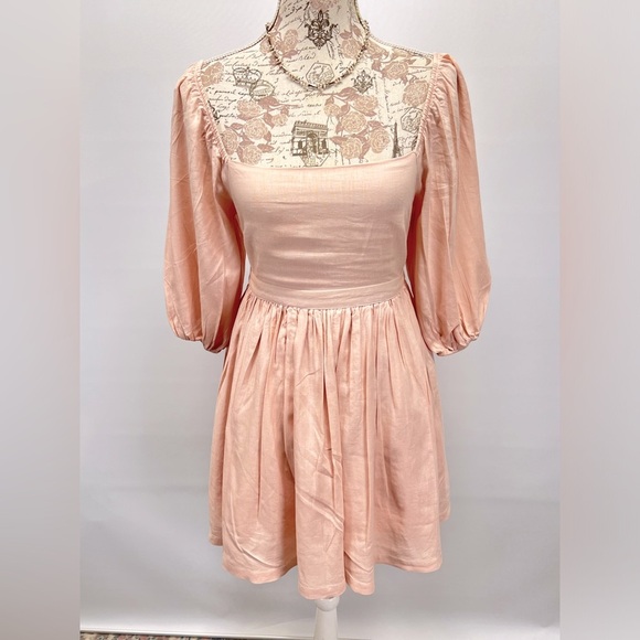 MABLE Soft pink LONDYN balloon sleeve‎ open back skater mini dress size S - Picture 4 of 16